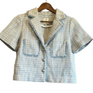 Joie Womens Tweed Short Sleeve Jacket Blue Small Petite Career‎